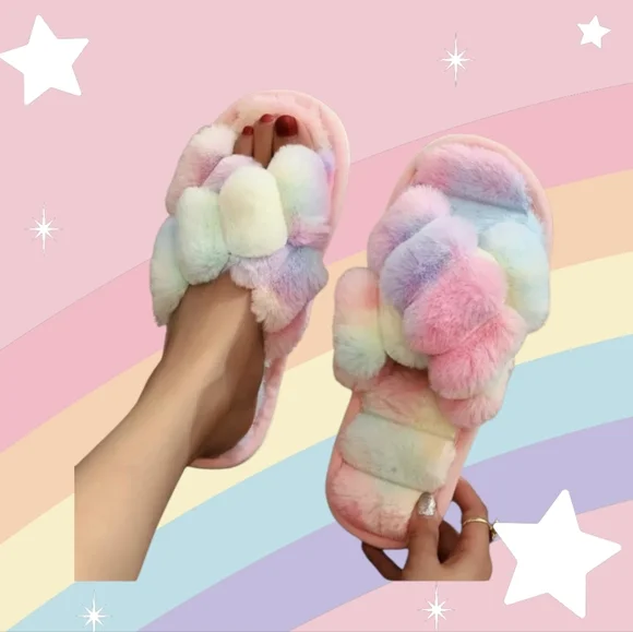 Ombre Faux Fur Women's Fluffy Slippers - Picture 3 of 10